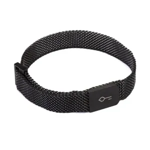 Pulseira Imã de Malha de Aço Preta Preta Ajustável