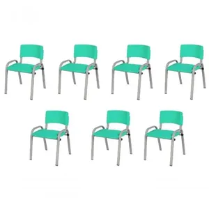Kit 7 Cadeiras Infantil Iso, Escola, Base Cinza- Verde água