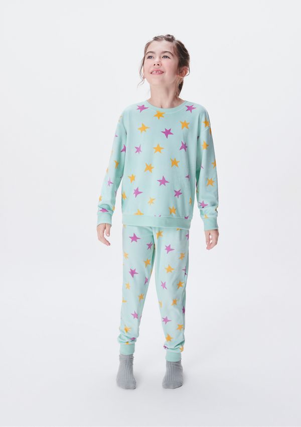 Pijama Longo Infantil Menina Em Plush - Verde 014