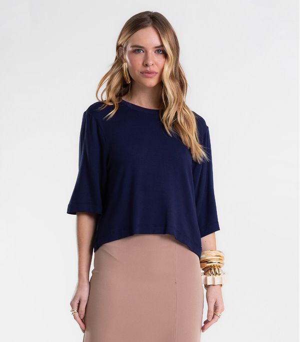 Blusa Feminina Manga Curta em Molecotton Endless Azul M