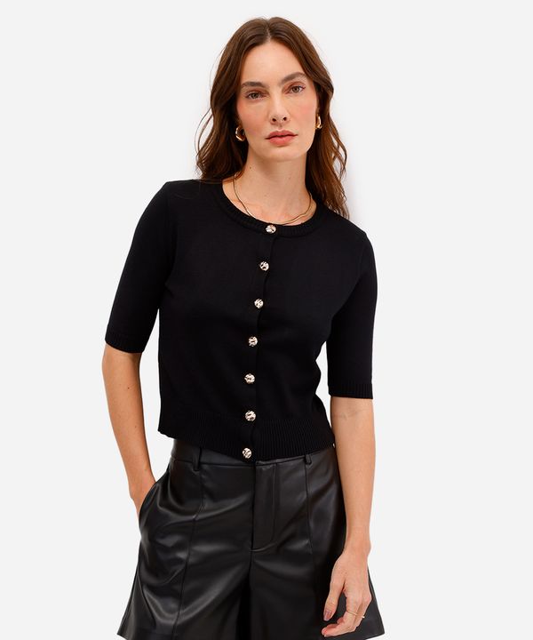 cardigan feminino de tricot com botões preto GG