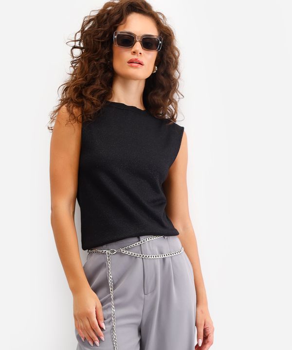 regata feminina de tricot com lurex preta GG