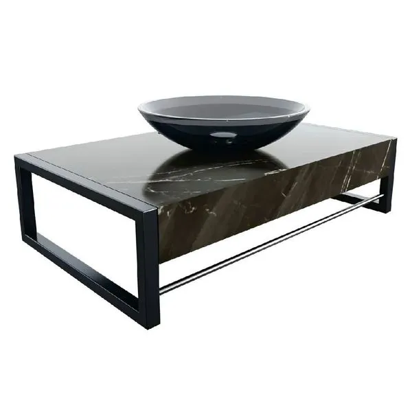 Lavabo Esparta 19224 Compacto com Tampo em Porcelanato Polido Nero e Cuba de Vidro Fumê Preto Crismetal Lavabo Esparta 19224 com Tampo em Porcelanato Nero e Cuba de Vidro Fumê Preto Crismetal