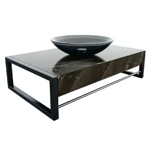 Lavabo Esparta 19224 Compacto com Tampo em Porcelanato Polido Nero e Cuba de Vidro Fumê Preto Crismetal Lavabo Esparta 19224 com Tampo em Porcelanato Nero e Cuba de Vidro Fumê Preto Crismetal