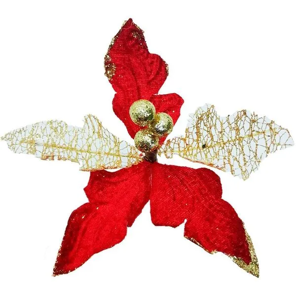 Kit 14 Flor Artificial Decoração Brilho Vermelho Gliter 15cm