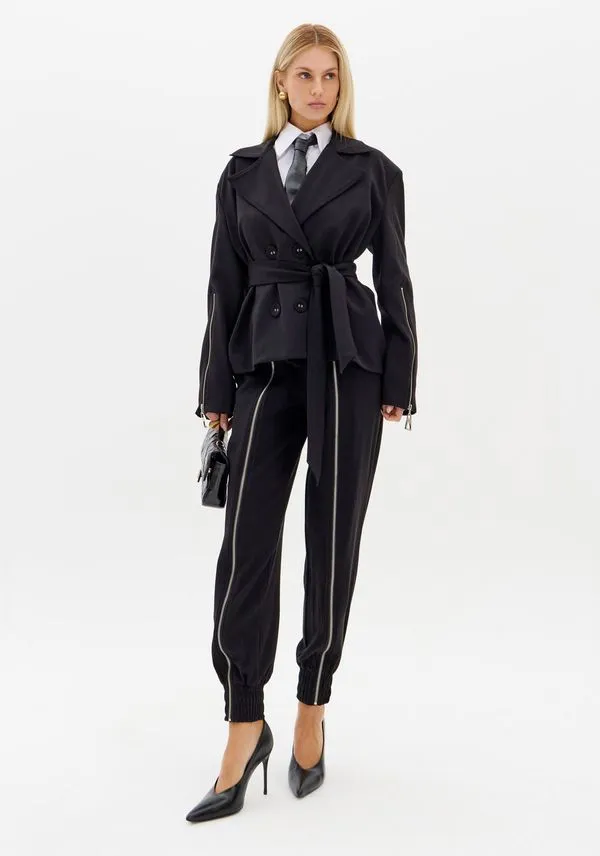 Calça Jogging Com Zíperes Preto G
