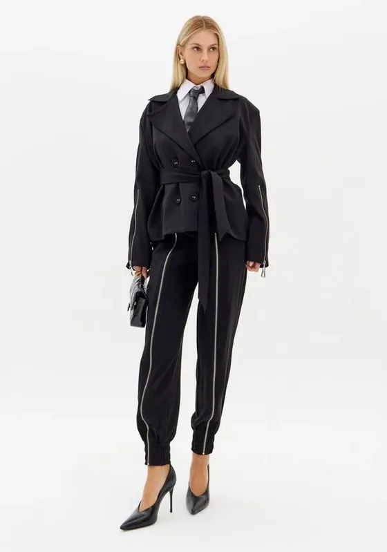 Calça Jogging Com Zíperes Preto G