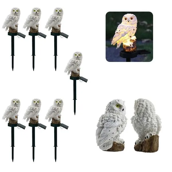 Kit 7 Corujas Luminária Solar LED Decorativa para Jardim IP65 Branco Leva Pro Pet Kit 7 Corujas Luminária Solar LED Decorativa IP65 Branco Leva Pro Pet