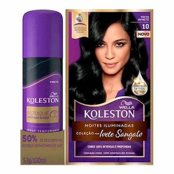 Kit Tintura Koleston Preto Infinito 10 + Retoque Instantâneo Spray Preto