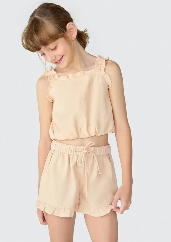 Blusa Cropped Infantil Menina - Marrom 008