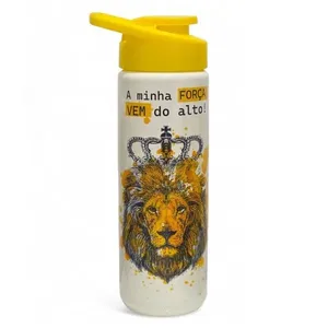 Garrafa Squeeze Leão de Judá Fé 700ML para Academia e Escola Amarelo Plasduran Plásticos Garrafa Squeeze Leão de Judá Fé 700ML Amarelo para Uso Diário Plasduran Plásticos