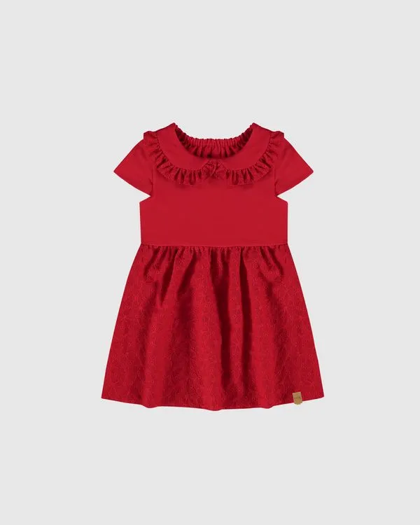 Vestido Infantil Gola Com Babados Em Algodão Malwee Kids Vermelho - 2