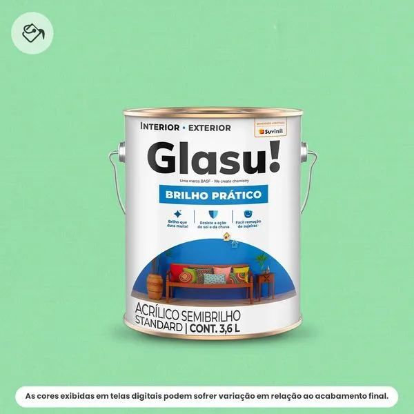 Tinta Acrílica Standard Semibrilho Glasu Suvinil 3,6L Brilho Prático Verde Piscina (MP)