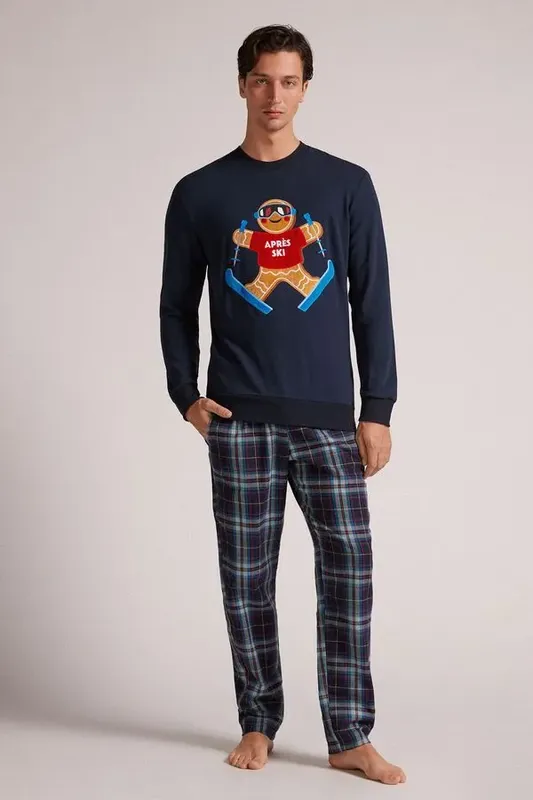 Pijama Comprido Em Modal Gingerbread - Azul M