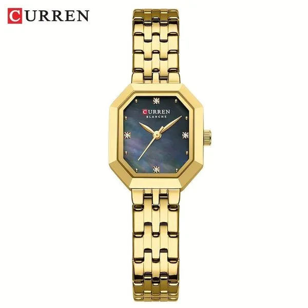 Relógio Feminino de Pulso Analógico Mostrador Quadrado Bege com Pulseira em Aço Inox Design Elegante Curren Relógio Feminino de Pulso Analógico Mostrador Quadrado Bege com Pulseira em Aço Inox Curren