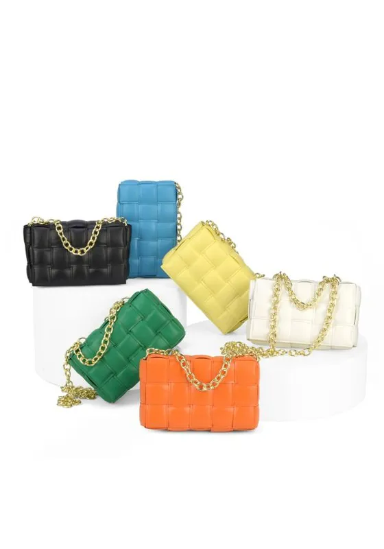 Bolsa Transversal Feminina Gash BG72554 Trançada Corrente Branco