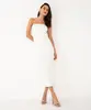 vestido midi decote reto sem alça off white G