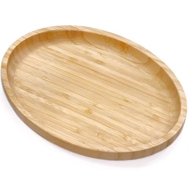 12 Bandejas de Bambu 28cm Travessa de Servir Petiscos Porções Bar Restaurante Oval Plasvale