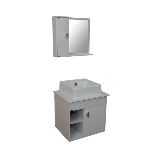 Kit Com Espelheira Módena 50Cm Armário Branco Corso