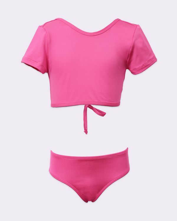 Conjunto Biquíni Infantil Liso Suplex Manga Curta Rosa 10