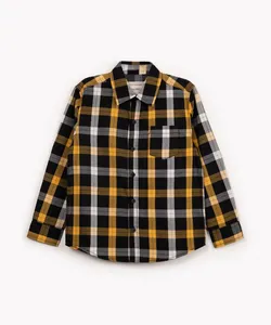 camisa infantil xadrez com bolso manga longa preto 12