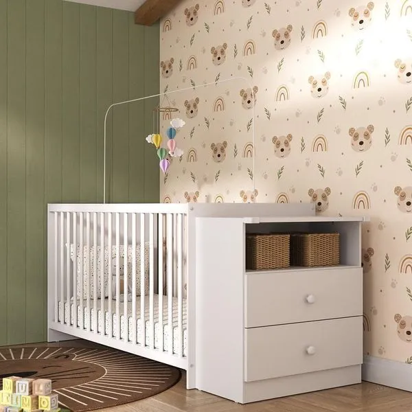 Berço Cômoda Multifuncional Meu Bebê em MDP para Colchão 60 X 130 cm Branco com Suporte para Mosquiteiro Berço Cômoda Para Colchão 60 X 130 Cm Meu Bebê Branco