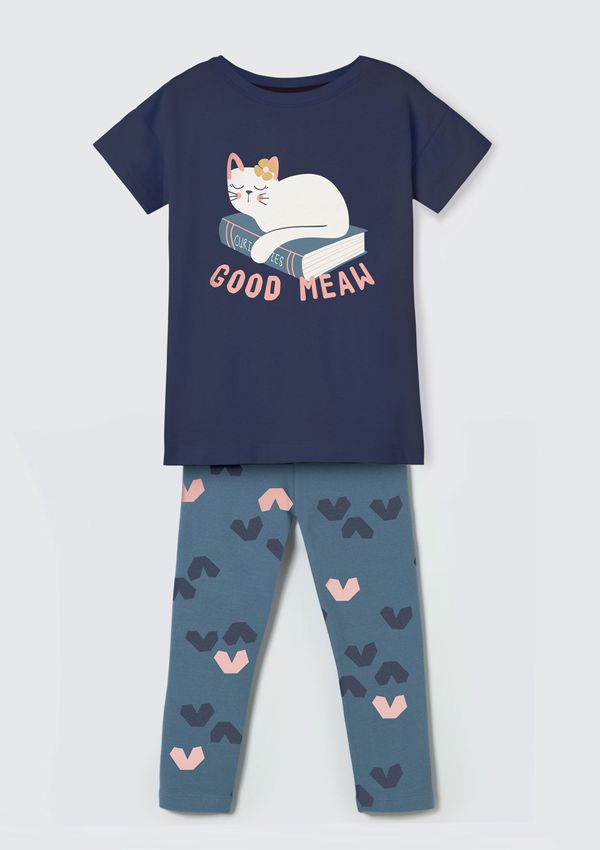 Conjunto Infantil Menina Com Calça Corsário Estampada - Azul 006