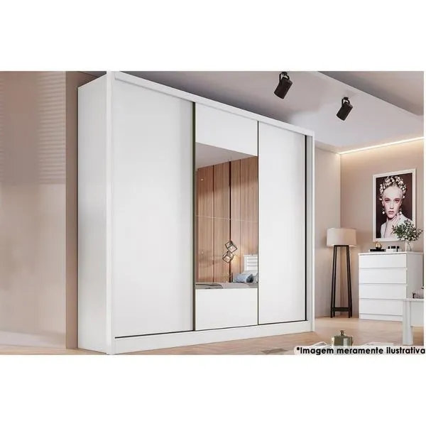 Guarda Roupa Casal 3 Portas Correr c/Esp 6Gavs Arezzo Neve N. Horizonte