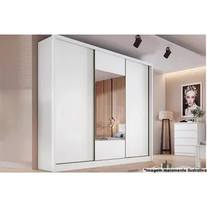 Guarda Roupa Casal 3 Portas Correr c/Esp 6Gavs Arezzo Neve N. Horizonte