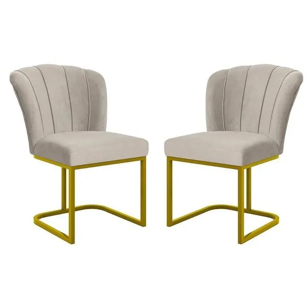 Kit 2 Cadeiras Poltrona Flor Pés Metal Dourado Mesa Quarto Cozinha Bege
