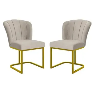 Kit 2 Cadeiras Poltrona Flor Pés Metal Dourado Mesa Quarto Cozinha Bege