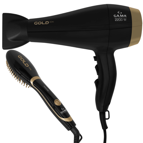 Kit Secador Gold Ion e Escova Alisadora Gold Ion 127V