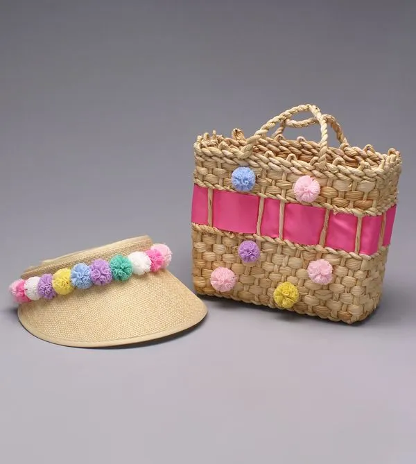 Bolsa de Palha com Viseira Pompom Pompom