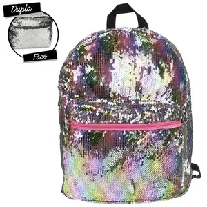 Mochila Cute Glow Paetê Clio Girls - CG9428 CINZA/ROSA