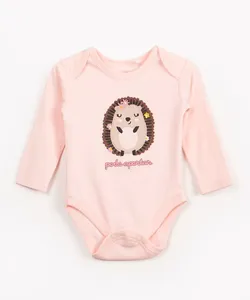 body infantil de algodão manga longa porco espinho rosa 18-24