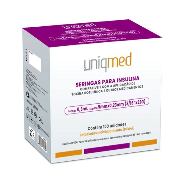 Seringas para Insulina com Agulha Uniqmed 32G 0,3ml (5x0,23mm) 01 Unidade