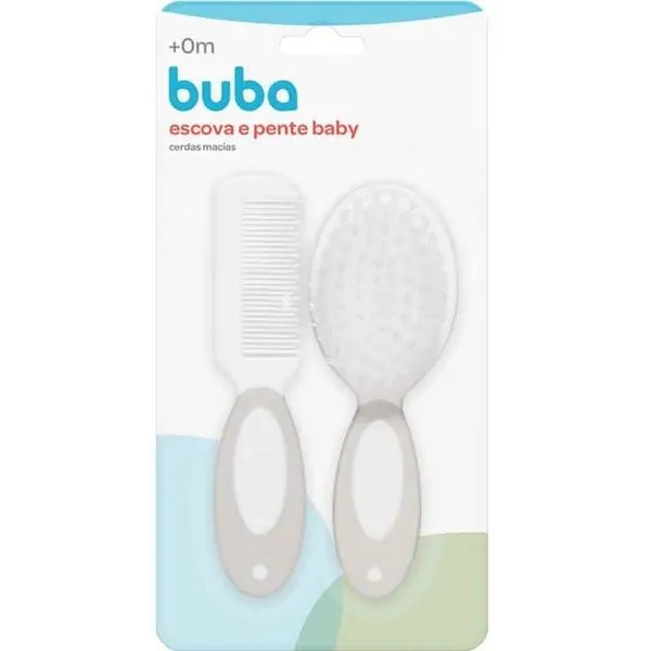 Conjunto Escova Pente Baby Cerdas Macias Cinza - Buba 12641
