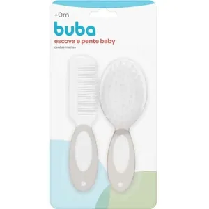 Conjunto Escova Pente Baby Cerdas Macias Cinza - Buba 12641