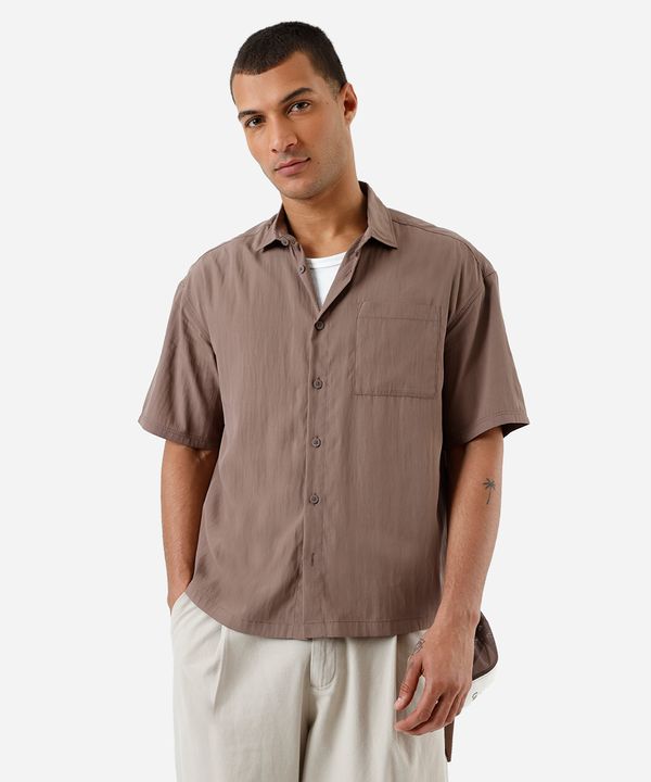 camisa box masculina manga com bolso marrom GG
