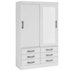 Guarda Roupa Solteiro Com Espelho 2 Portas 6 Gavetas - Meridian -branco - Móveis D'doro