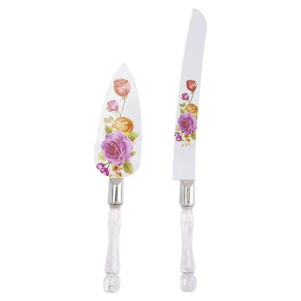 Kit Cozinha 2 Peças (1 Faca/1 Espátula de Bolo) Estampa Floral Plástico PP e Inox LM3569CON - honeyhome