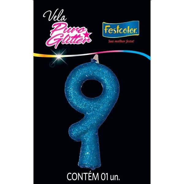 Vela Puro Glitter Nº9 Festcolor Azul (MP)