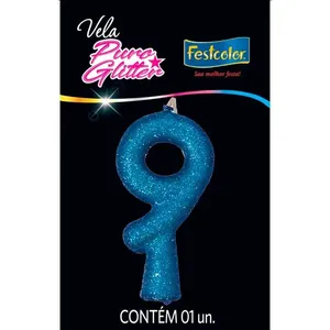 Vela Puro Glitter Nº9 Festcolor Azul (MP)