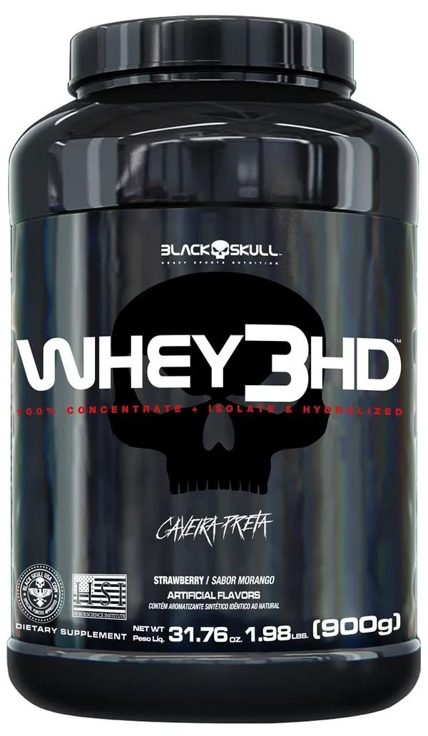 Whey 3HD (WPC, WPI E WPH) - 900g - Black Skull Whey 3 HD Morango 900g