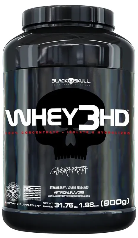 Whey 3HD (WPC, WPI E WPH) - 900g - Black Skull Whey 3 HD Morango 900g