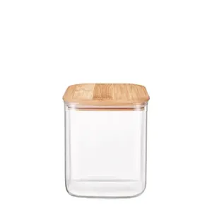 Pote Retangular Vidro Borossilicato com Tampa Bambu 1000ml 301000 - Almix