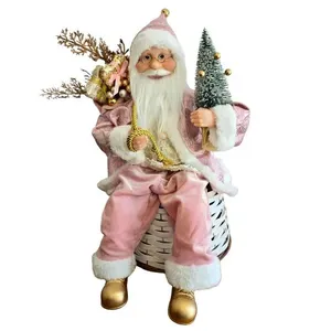 Papai Noel Sentado - Veludo Rosa 45cm para Decoração de Natal com Estrutura em Polietileno Rosa Tok da Casa Papai Noel Sentado - Veludo Rosa 45cm com Estrutura em Polietileno Rosa Tok da Casa