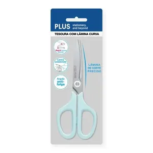 Tesoura Com Lâmina Curva Antiaderente 15,5cm Plus Pentel Azul Pastel