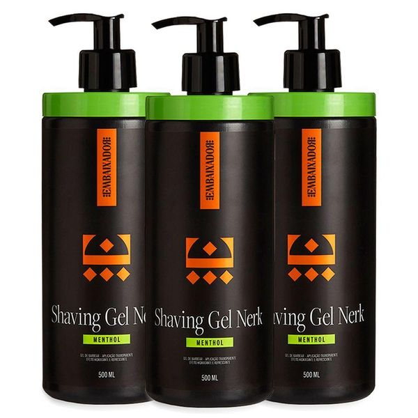 Kit 3 Shaving Gel De Barbear Nerk Menthol Embaixador 500Ml
