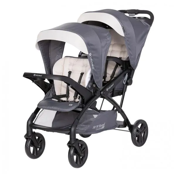 Carrinho de Bebê Duplo com Porta Copos, Baby Trend, Cinza